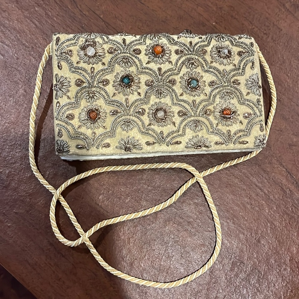 Vintage handmade sequin and beaded silk purse